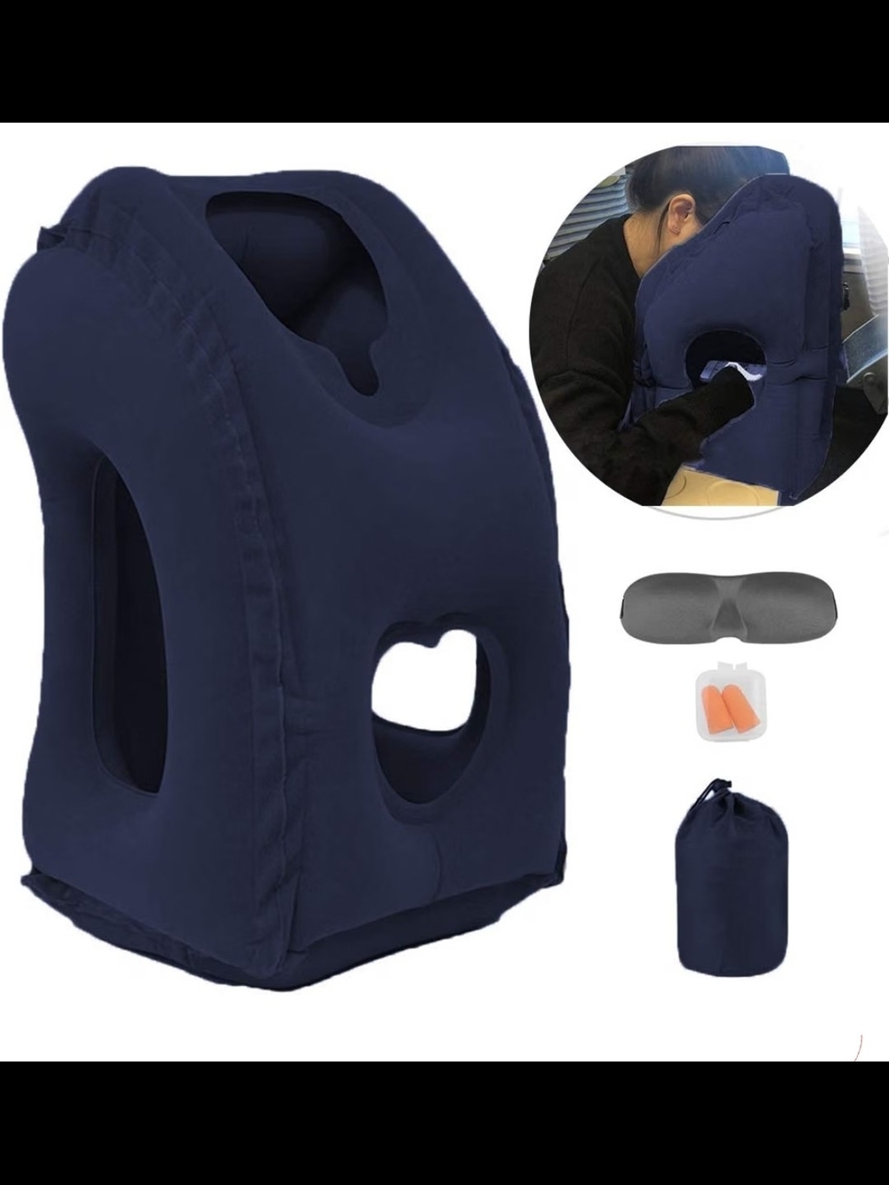 Travel Rest Inflatable Face-Down Pillow - Navy